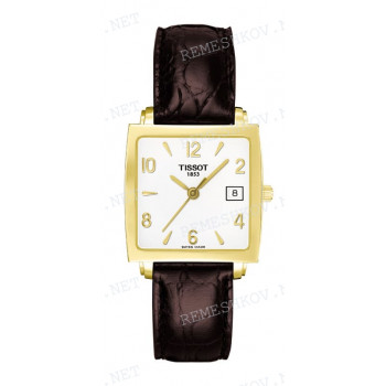 Ремешок для часов Tissot 14/12 мм, коричневый, имитация крокодила, желтая пряжка, SCULPTURE LINE (T713.324)