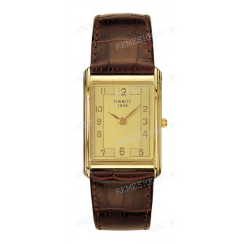 Ремешок для часов Tissot 21/16 мм, коричневый, имитация крокодила, желтая пряжка, NEW HELVETIA (T713.610, T712.608, T713.608)