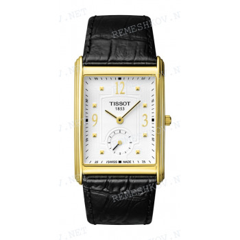 Ремешок для часов Tissot 21/16 мм, черный, имитация крокодила, желтая пряжка, NEW HELVETIA (T713.610, T712.608, T713.608, T713.603)