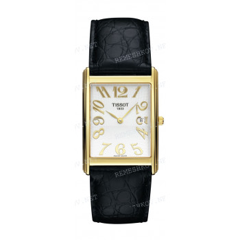 Ремешок для часов Tissot 21/16 мм, черный, имитация крокодила, желтая пряжка, NEW HELVETIA (T713.618)