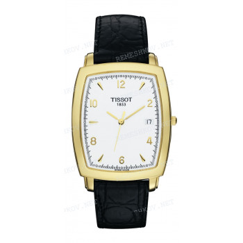 Ремешок для часов Tissot 18/16 мм, черный, имитация крокодила, желтая пряжка, SCULPTURE LINE (T713.621, T713.447)
