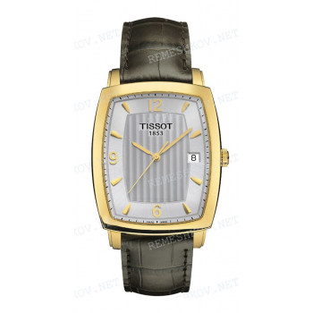 Ремешок для часов Tissot 18/16 мм, серый, имитация крокодила, желтая пряжка, SCULPTURE LINE (T713.622, T713.450)