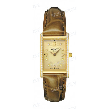 Ремешок для часов Tissot 15/12 мм, коричневый, имитация крокодила, желтая пряжка, NEW HELVETIA (G615) (T723.105)