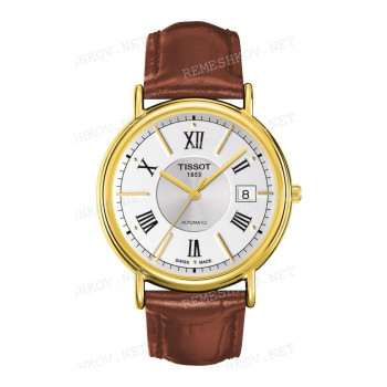 Ремешок для часов Tissot 20/18 мм, коричневый, имитация крокодила, желтая клипса, CARSON (T907.407)