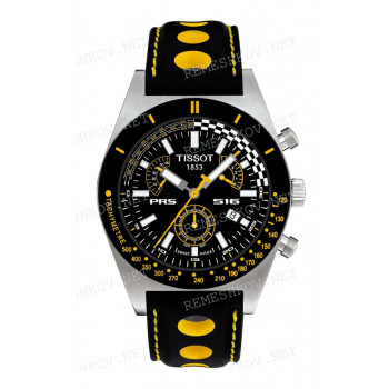 Ремешок для часов Tissot 20/18 мм, черный, теленок, с отверстиями, желтая прострочка, без замка, PRS 516 (T911.428, T911.427)