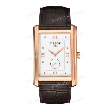 Ремешок для часов Tissot 24/22 мм, коричневый, имитация крокодила, розовая клипса, NEW HELVETIA (T911.535)