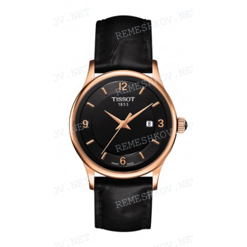 Ремешок для часов Tissot 16/16 мм, черный "перламутр", имитация крокодила, розовая клипса, ROSE DREAM (T914.210)