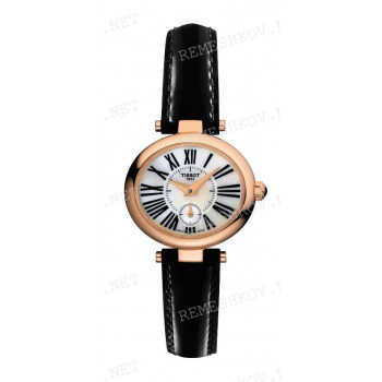 Ремешок для часов Tissot 12/10 мм, черный, теленок, лаковый, розовая пряжка, GLAMOROUS (T917.310, T917.110)