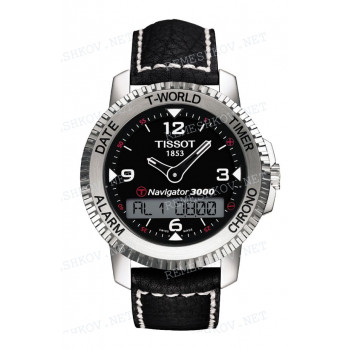 Ремешок для часов Tissot 20/18 мм, черный, теленок, белая прошивка, без замка, NAVIGATOR 3000 (T961.428)