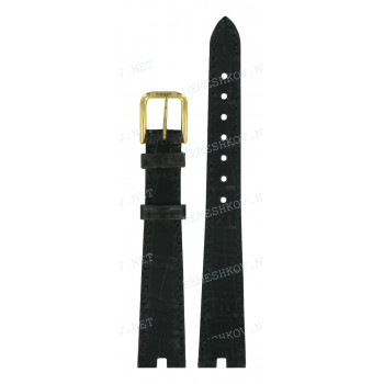 Ремешок для часов Tissot 14/10 мм, черный, имитация крокодила, с вырезом, желтая пряжка, BIJOU (T489.165)