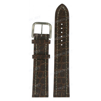 Ремешок для часов Tissot 20/18 мм, темно-коричневый, имитация крокодила, белая прострочка, стальная пряжка, PR 100 NEW (T251.417)