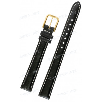Ремешок для часов Tissot 12/10 мм, черный, теленок, белая прострочка, желтая пряжка, PR 50 NEW (T275.211)