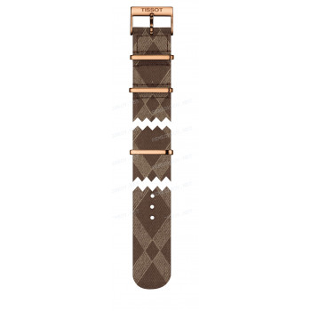 Ремешок для часов Tissot 21/21 мм, коричневый/бежевый узор, текстиль, розовая пряжка, EVERYTIME (T109.610)